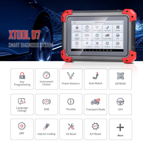 XTOOL D7 Automotive Diagnostic Tool Bi-Directional Scan Tool with OE-Level Full Diagnosis, ECU Coding,36+ Services, IMMO/Key Programming, ABS Bleeding