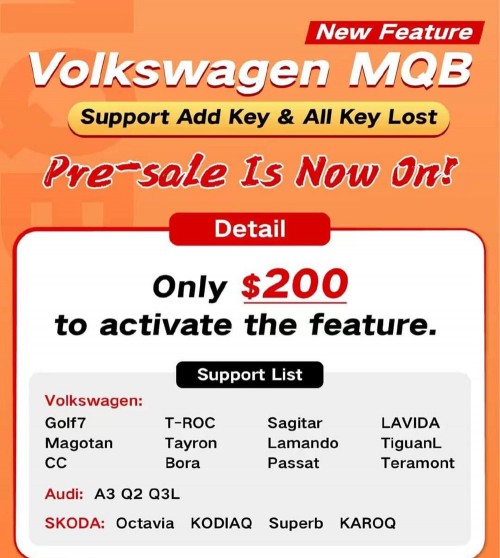 XHORSE Volkswagen MQB Support Add Key & All Key Lost