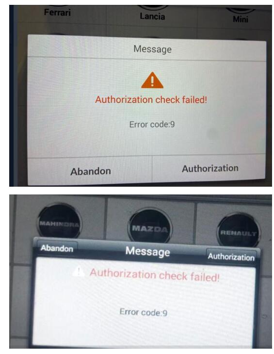 Autel IM608 Pro Authorization Check Failed! Error Code 9 Solution 1