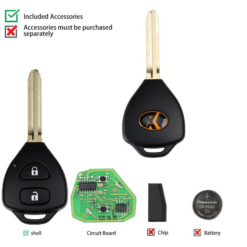 XHORSE XKTO05EN Toyota Style Wired Universal  Remote Key Flat 2 Buttons for VVDI VVDI2 Key Tool 5pcs/lot