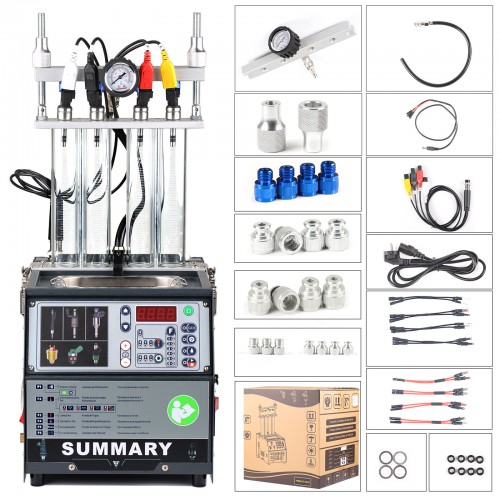 SUMMARY POWERJET GDI S4 Injector Cleaner & Tester Machine Kit Support for 110V Petrol Vehicles Motorcycle 4-Cylinder