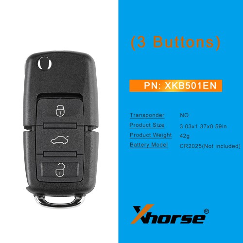 XHORSE XKB501EN Volkswagen B5 Style Special Wired Remote Key 3 Buttons 5pcs/lot