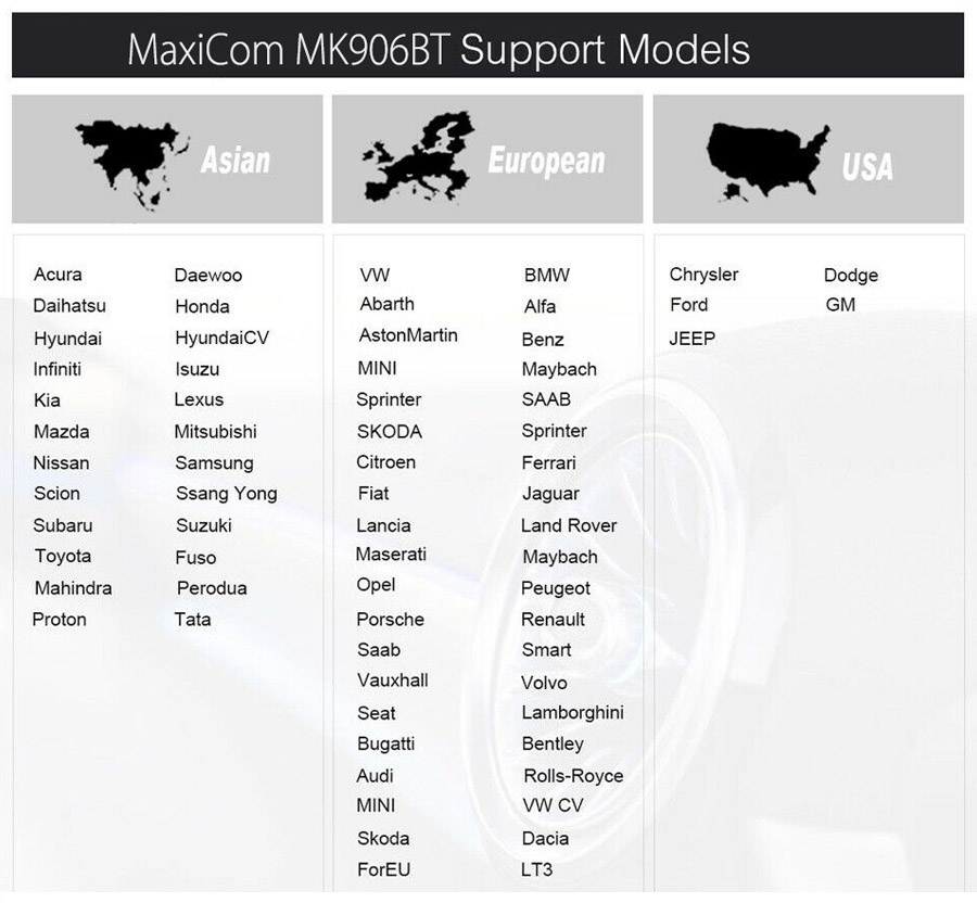 MaxiCOM MK906BT support cars list