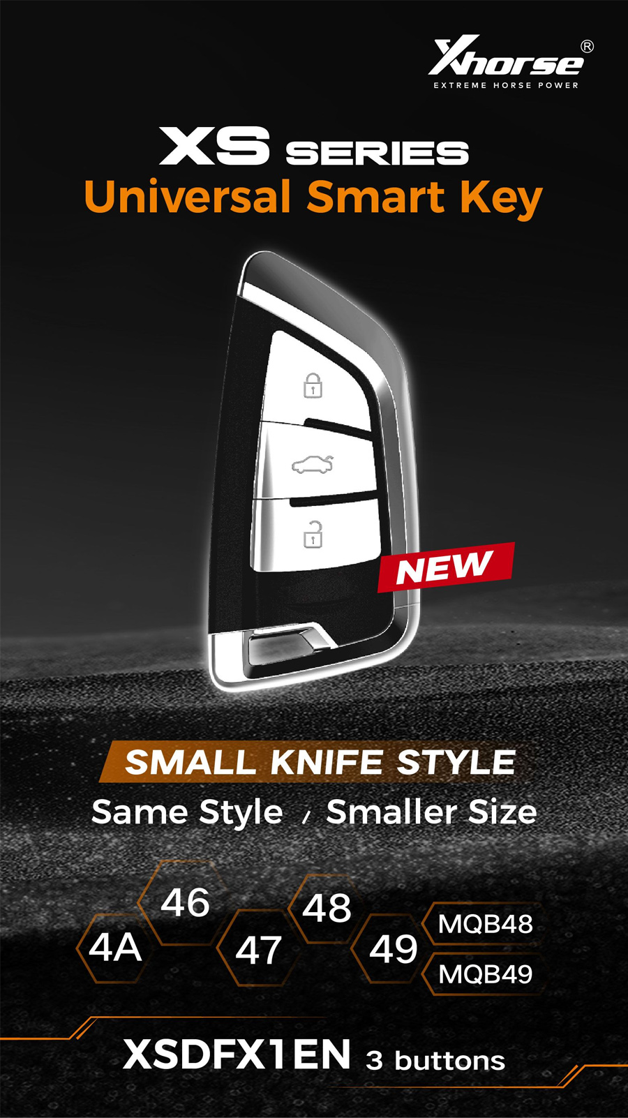 XHORSE XSDFX1EN 3 Buttons Small Knife Style Universal Smart Key